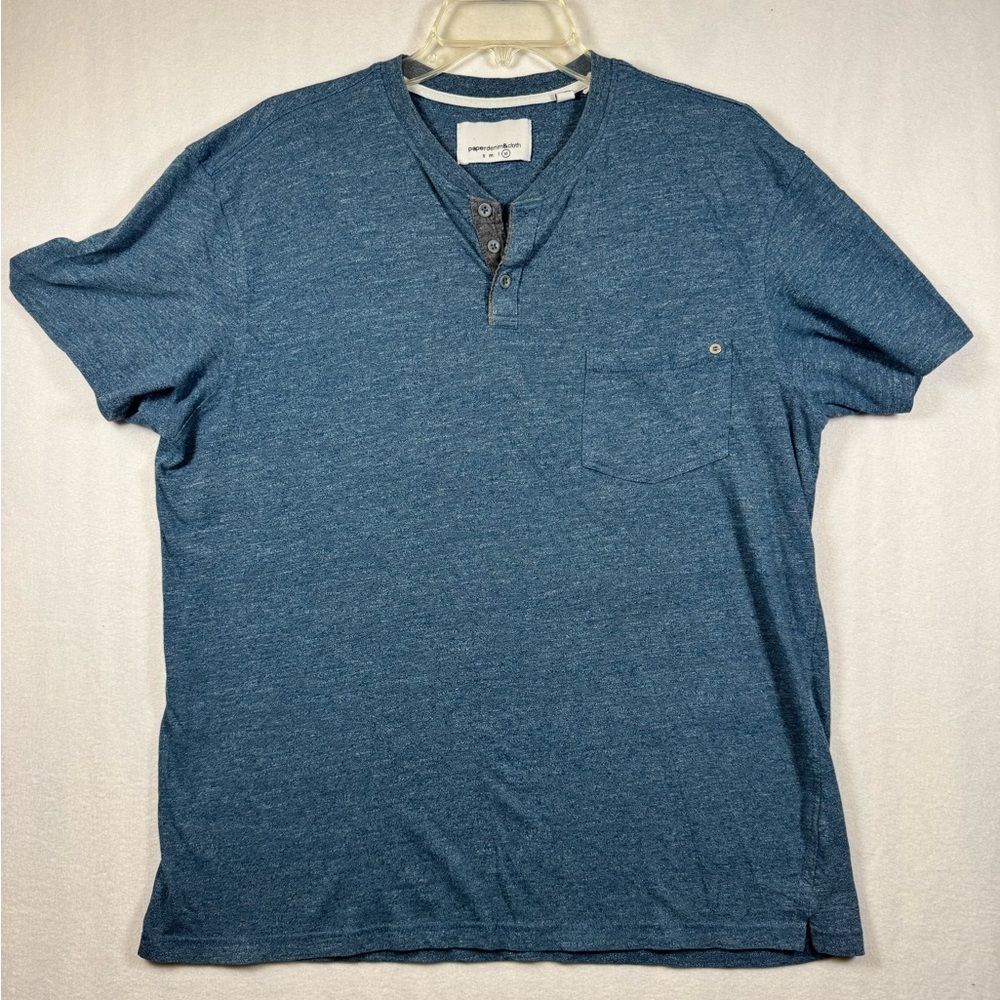 Men's Blue Short-Sleeve Henley Pocket Shirt